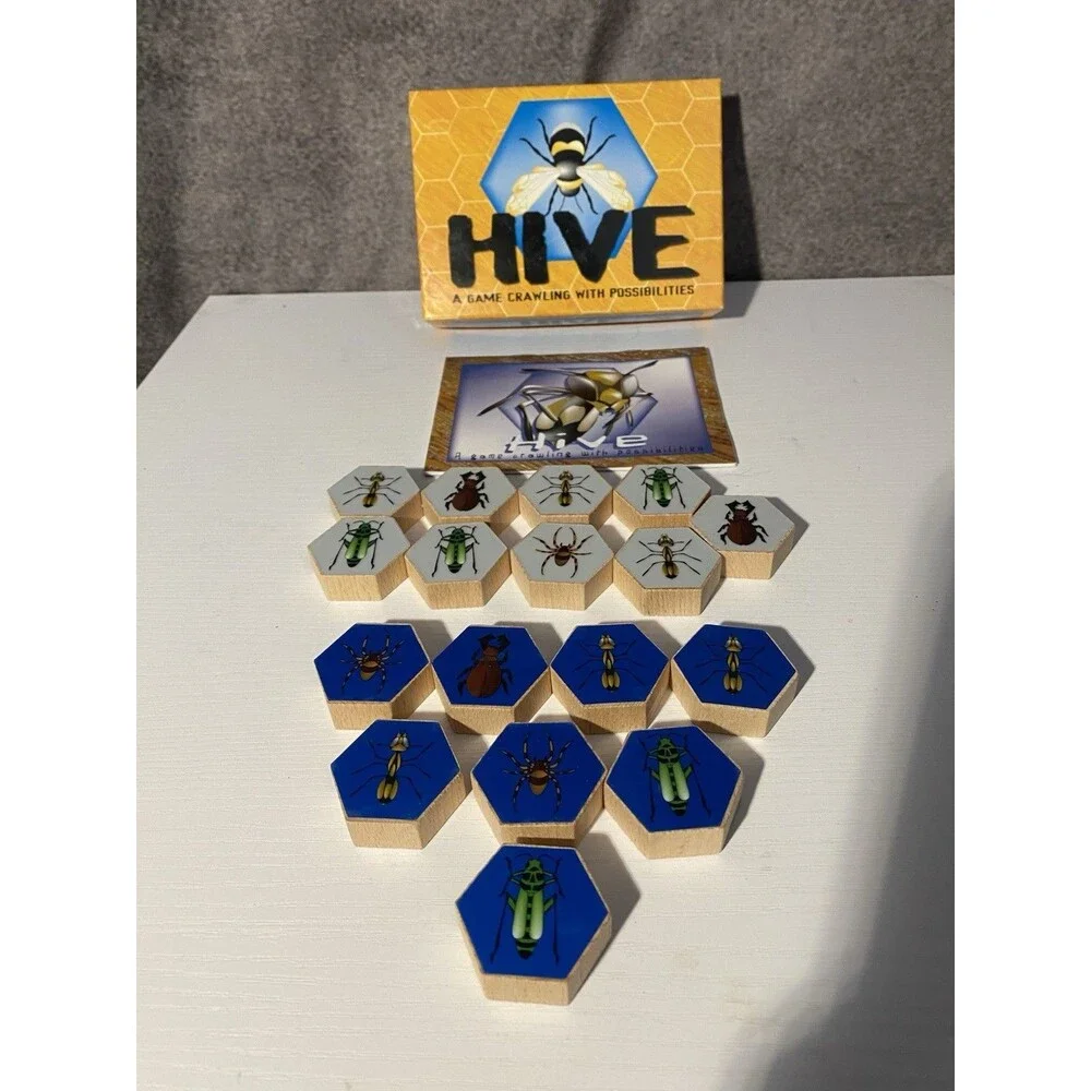 Vintage 2005 Hive Board Game REPLACEMENT PARTS LOT - 17 Wooden Tiles Box Manual